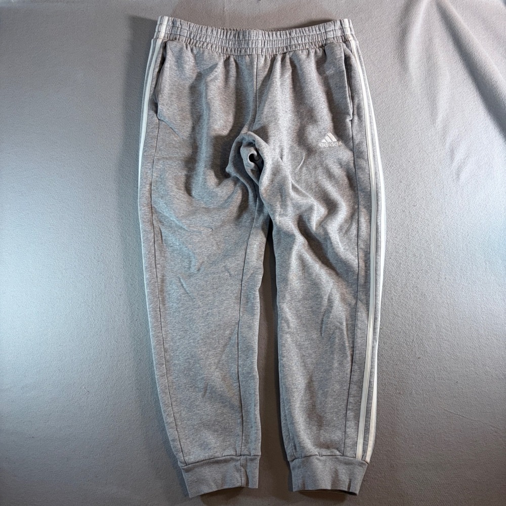 Adidas Womens XL Gray 3-Stripe Jogger Sweatpants Heathered Fleece Activewear